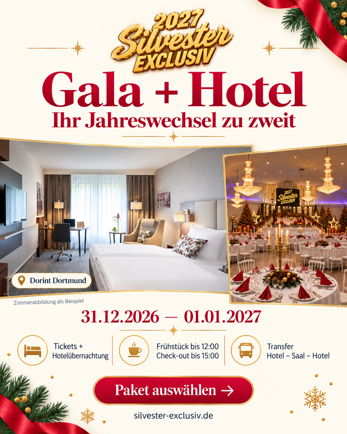 Silvester Exclusiv 2026/2027: Gala im RomAntik und Übernachtung im Dorint Dortmund