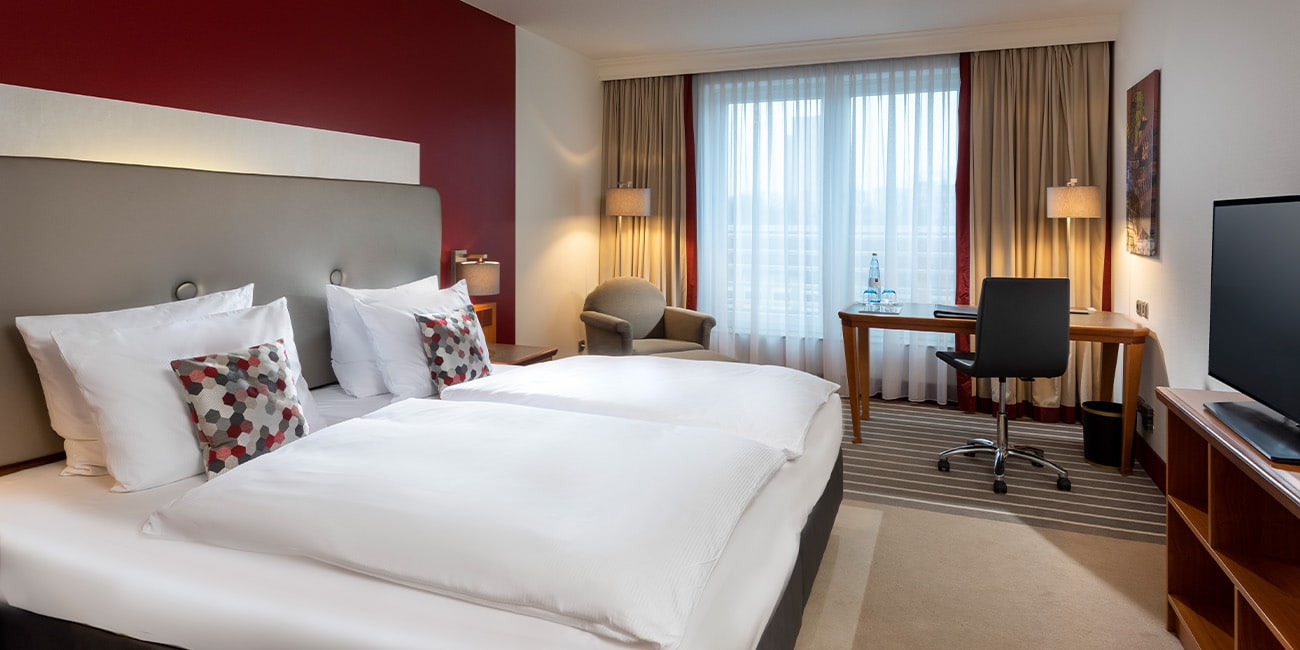 Luxurious hotel room with fireworks view